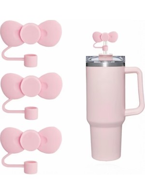Die Grup Yenigeldi 1 Adet Stanley Uyumlu Pembe Fiyonklu Pipet Tıpası Silikon Toz Kapağı, Estetik Bardak Aksesuarı, 9-10MM Pipetler Için Uygun