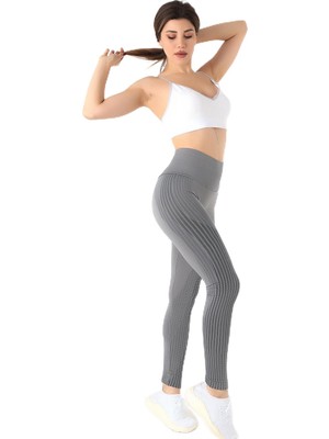 Hakay Mio Studio Kadın Spor Tayt, Yüksek Bel, Seamless Desenli, Antrasit, L-Xl 001-002110
