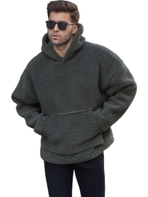 Hakay Madmext Haki Oversize Peluş Erkek Sweatshirt 6160,HAKI S