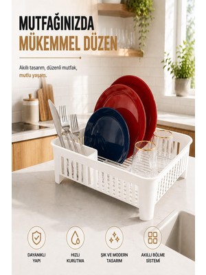 Die Grup Sas Haus Bulaşıklık Tezgah Üstü Tabak Bardak Kurutmalık Plastik Bulaşık Sepeti 33X41 cm Beyaz S-10567