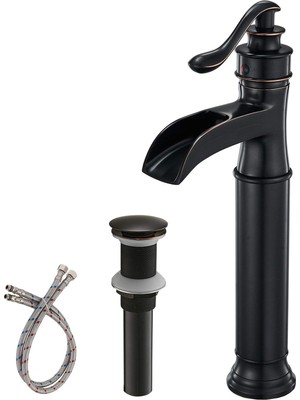 Hakay Bwe Gemi Lavabo Bataryası Yağ Pürüzlü Bronz Çiftlik Evi Şelale Ağzı Uzun Gövde Tek Delikli Pirinç Açılır Tahliye Montajı Taşma Olmadan Antika Banyo Rustik Tuvalet Vanity Bataryaları Ticari