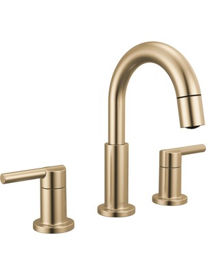 Hakay Delta Nicoli Fırçalı Altın Püskürtücülü Banyo Bataryası, 20 cm 3 Delikli Yaygın Banyo Lavabo Bataryası Pull Out Püskürtücü, Push-Pop Tahliye, Şampanya Bronz 35749LF-CZPD