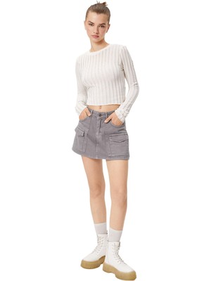 Hakay Kot Şort Etek Mini Gabardin Kumaş Fermuarlı Düğmeli