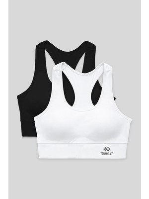 Hakay Slim Fit U Yaka 2'li Paket Siyah-Beyaz Kadın Spor Büstiyer - 97120