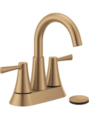 Hakay Moen Ronan Bronzlaştırılmış Altın Iki Kulplu 4" Centerset Modern Banyo Bataryası Push-Down Drenajlı, 84022BZG