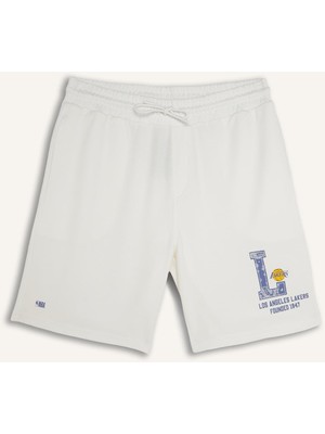 Hakay DEFACTO%100 Pamuk Nba Los Angeles Lakers Lisanslı Standart Fit Ekru Şort H3853AX26SM