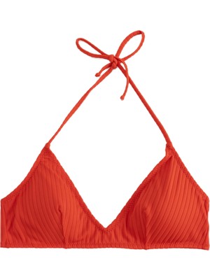 Hakay V Yaka Boyundan Bağlamalı Dokulu Bikini Üstü