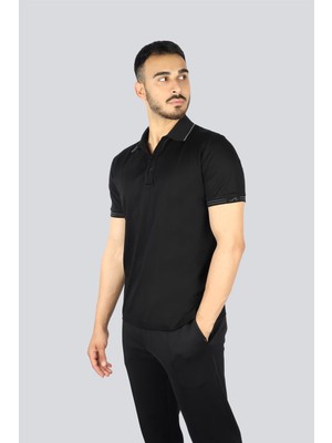 Die Grup Erkek Regular Fit Ince Pike Pamuklu Kısa Kollu Siyah Polo Yaka T-Shirt 25411236A-11D