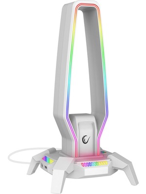 Hakay Rampage RM-H27 Igrıs Type-C Rgb Beyaz Kulaklık Standı, 3 USB 2.0 Portlu, 3.5 mm Ses Girişli Oyuncu Kulaklık Askısı