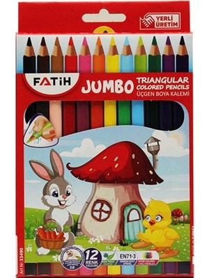 Die Grup Fatih Jumbo Üçgen Triangular Kuruboya Kalemi 12 Renk