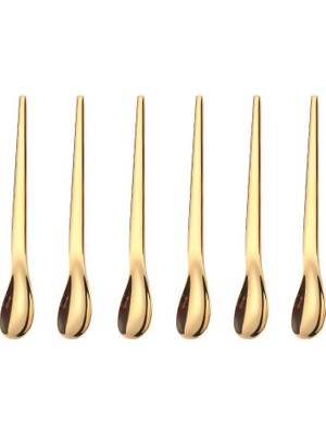 Hakay 304 Çelik 6 Adet Gold Lüx Modern Çay Kaşığı Kahve Fincan Kaşığı CIN581SR-6