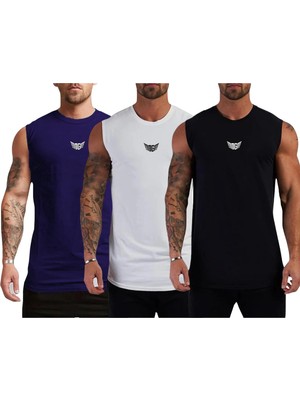 Die Grup Erkek Nem Emici Hızlı Kuruma Atletik Teknik Performans Sporcu Sıfır Kol T-Shirt (Lacivert-Beyaz-Siyah, S)
