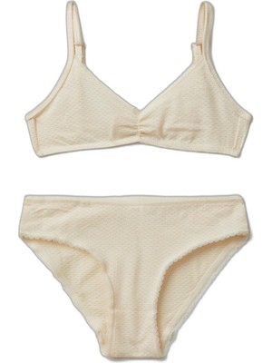 Hakay United Colors Of Benetton Kız Çocuk Düz Renk Ayarlanabilir Askılı Bikini Takımı, 7-8 Yaş, 625A3MK50K02X, Krem, Kız Çocuk