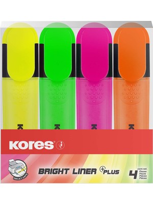 Hakay Kores TM36140 Işaret Kalemlerine 4'lü Set Bright Liner, Sarı/yeşil/turuncu/pembe