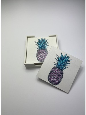 Hakay 6’lı Ahşap Bardak Altlığı Seti (Kutulu - Ananas Desenli)