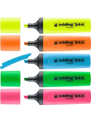 Hakay Edding 344 Fosforlu Kalem Seti - Sarı, Turuncu, Mavi, Pembe, Yeşil - 5 Fosforlu Kalem - 2-5 mm Kesik Uç