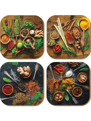 Hakay Pictor Gift Hediyelik Metal Mantar Tabanlı Be The Spice Of Life Baharat 4'lü Bardak Altlığı Seti