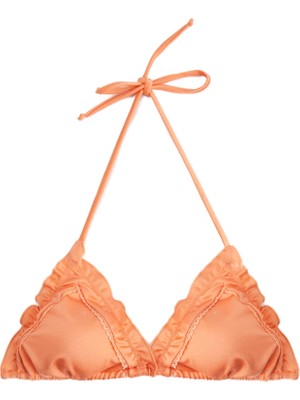 Hakay Boyundan Bağlamalı Fırfırlı Üçgen Bikini Üstü