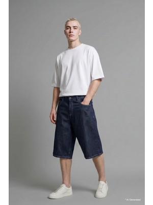 Hakay DEFACTO%100 Pamuk Baggy Fit Lacivert Bermuda Şort I4056AX26HS