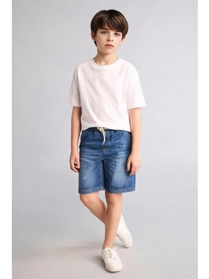 Hakay DEFACTO%100 Pamuk Beli Lastikli Jean Şort Erkek Çocuk B5764A826HS