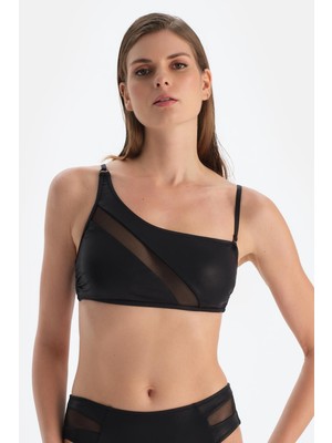 Hakay Dagi Tek Omuz Bikini Üst, 36, 23SW82070ST, Siyah, Kadın