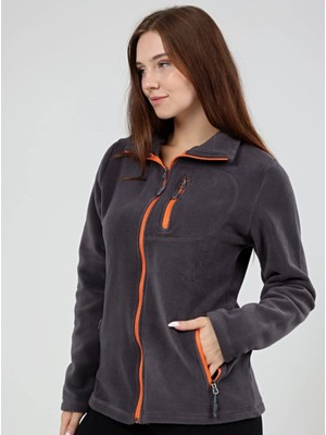 Hakay Genıus Store Kadın Polar Tam Fermuarlı Outdoor 3 Cepli Spor Polar Ceket (Füme / S)