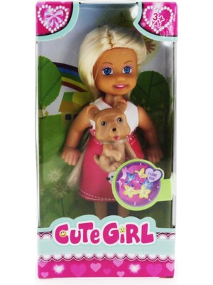 Hakay Cute Girl Kahverengi Köpekli ve Sarışın Mini Bebek