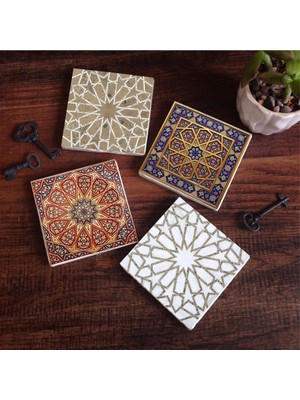 Hakay Pinecone Stone Etnik Desen Taş Bardak Altlığı Seti - 4 Parça - Dekoratif, Rustik Mutfak Aksesuarı, 10X10 Cm, Kaydırmaz Tabanlı, Şık ve Dayanıklı SC115