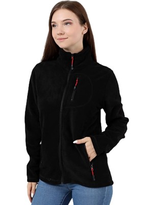 Hakay Genıus Store Kadın Polar Tam Fermuarlı Outdoor 3 Cepli Spor Polar Ceket (Siyah/xxl)
