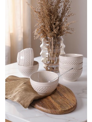 Hakay Keramika Reaktif Krem Rice Kase 11 cm 6 Adet Q59