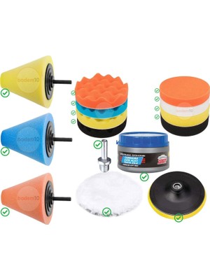Hakay Rodex Pasta Cila Matkap Ucu Jant Oto Parlatma Polisaj Süngeri Konik Aparatı Temizlik Seti (6 Parça)
