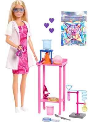 Hakay Barbie Kariyer Oyun Setleri - Bilim Uzmanı ve Aksesuarları Bilim Uzmanı Barbie ve Aksesuarları, Laboratuvar Masası ve Renk Değiştiren Aksesuarlarıyla Sarışın Bebek JCR70