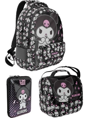 Hakay Probag Kuromi Tasarımlı Kız Çocuk 3lü Okul Çanta Seti Sırt Çantası Termal Beslenme Çantası Kalemlik