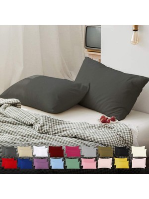Hakay Teksnil Home Düz Pamuklu 2’li Antrasit Yastık Kılıfı 50 x 70 cm Kapaklı