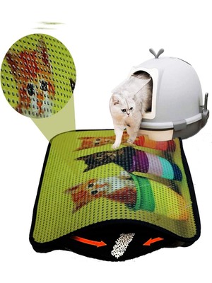 Hakay Miapet Elekli Desenli Kedi Tuvalet Önü Paspası 60 x 45 cm Sepette Üç Kedi