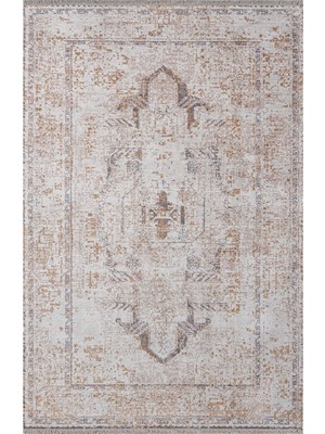 Hakay 3s Krem Madalyon Modern Geometrik Etnik Eskitme Desenli Boho Oturma Odası Salon Yolluk Koridor Mutfak Halısı