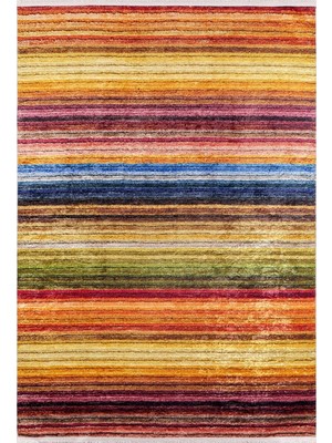 Hakay Novokuybısevsk Turuncu Çizgili Modern Geometrik Etnik Desenli Boho Yıkanabilir Hav Toz Vermez Leke Tutmaz Kaymaz Taban Dijital Makine Baskı Halı Oturma Odası Salon Yolluk Koridor Mutfak Halısı