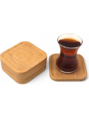 Hakay Deconox Bambu Kare Çay Tabağı Bardak Altlığı 6'lı Set | Dekoratif ve Doğal Bambu Altlık – Şık ve Dayanıklı Tasarım (10CM x 10CM)