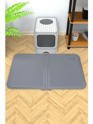 Hakay Ata Home Silikon Mama ve Kum Matı Havuzlu Yıkanabilir Kedi Tuvaleti Önü Kedi Kumu Paspası Büyük Boy 40X60, Antrasit