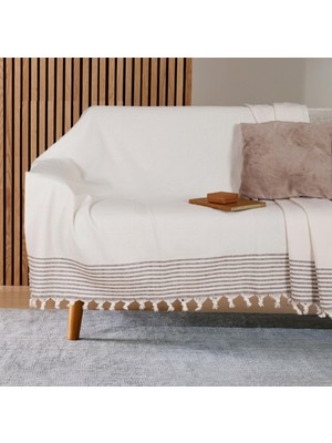 Hakay Bumedo Buldan Işi Kaymaz Pamuklu Koltuk Örtüsü 170X210 cm Koltuk Şalı Çekyat Kanepe Örtüsü (Kreme Kahve)