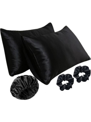 Hakay Ipeksi Premium Set, Ipeksi Saten Yastık Kılıfı,saten Bone Çift Yönlü,saten Toka,kozmetik,cilt Bakım,saç Kabarması,saç Kırılması,düz Saç,dalgalı Saç,kıvırcık Saçlar Için,hediyelik,çeyizlik (Siyah)