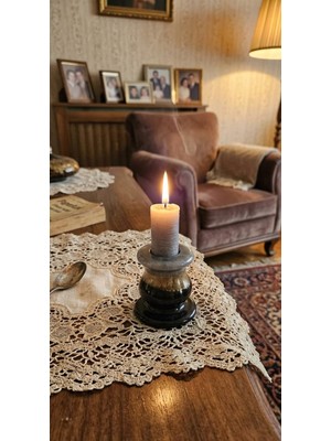 Hakay El Yapımı Reçine Mumluk, Vintage Tarz, Masa Üstü Dekoratif Mum Tutucu, Görseldeki Mum Hediye