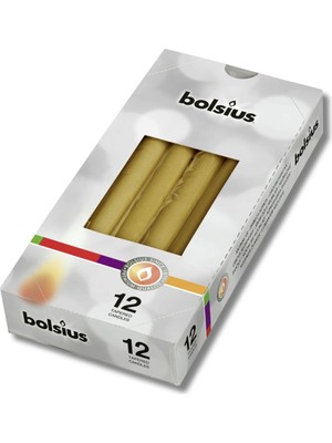 Hakay Bolsius Altın Renkli Konik Şamdan Yemek Mumu, 7,5 Saat Yanma Süreli, 24,5 cm (12 Adet - 1 Kutu)