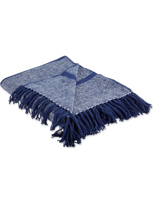 Hakay Dıı Lacivert Çizgili Homespun Örtü, 50X60 6,35 cm Püsküllü