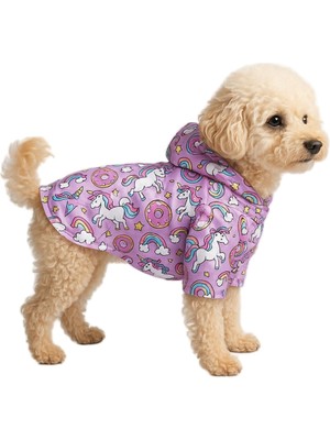Hakay Mpz Pets Kedi ve Köpek Kıyafeti & Elbisesi Yağmurluğu Lila Unicorn Baskılı Fileli Yağmurluk S