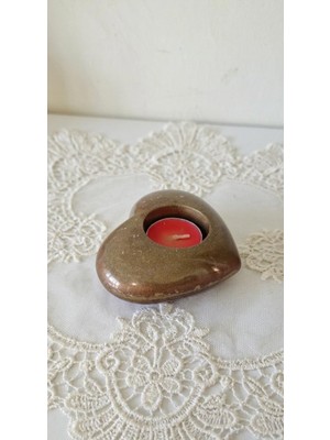 Hakay Reçine Kalp Şeklinde Mumluk, Kahverengi, Tealight Uyumlu, Romantik Dekoratif Şamdan
