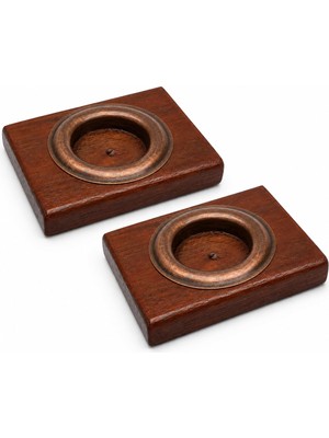 Hakay Bfastore El Yapımı Ahşap Tealight Mumluk Seti, Dekoratif Tasarım, 2 Adet, 9X7X1,5 Cm, Renk Seçenekli (Koyu Maun Mumluk + Antik Renkli Hazne)