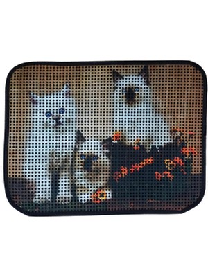 Hakay Miapet Elekli Desenli Kedi Tuvalet Önü Paspası 60 x 45 cm Üç Beyaz Kedi