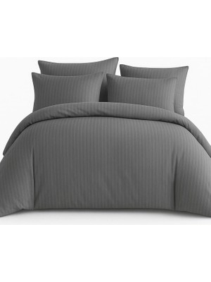 Hakay Çift Kişilik Çizgili Saten Nevresim TAKIMI%100 Pamuk 200X220 - Yumuşak Dokulu Lüks Nevresim Takımı - 4 Parça - Nevresim 200X220 Cm, Çarşaf 240X260 Cm, Yastık Kılıfı 50X70 cm (2 Adet)