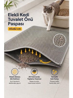 Hakay Flex Elekli Kedi Tuvaleti Önü Paspası, 45X62 Cm, Orta Boy